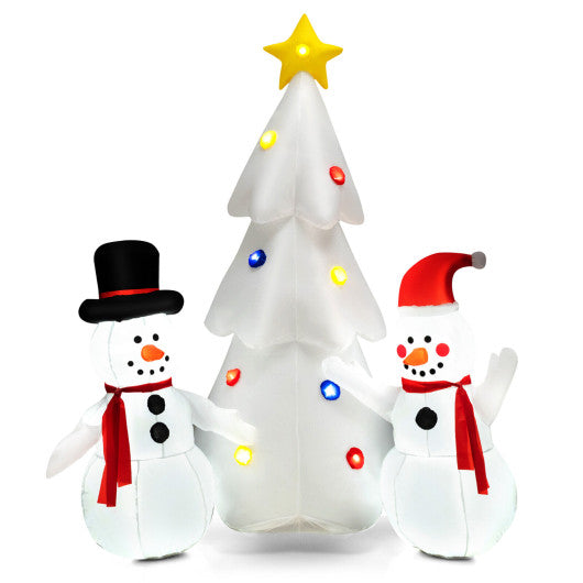 Costway Inflatable Christmas Double Snowmen Decoration with Built-in Rotating LED Lights