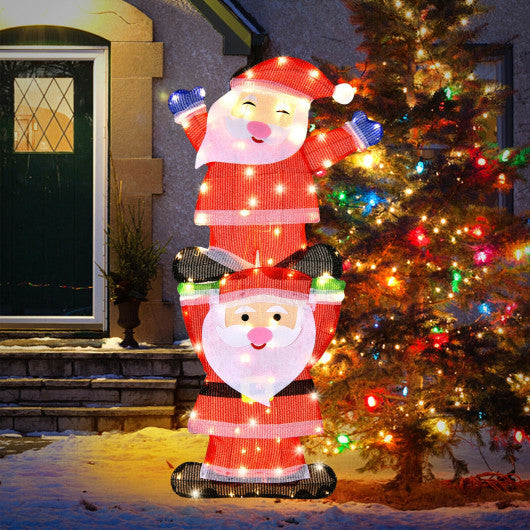 Costway LED Double Santa Yard Christmas Decoration with String Lights and Stakes