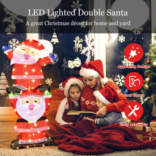 Costway LED Double Santa Yard Christmas Decoration with String Lights and Stakes