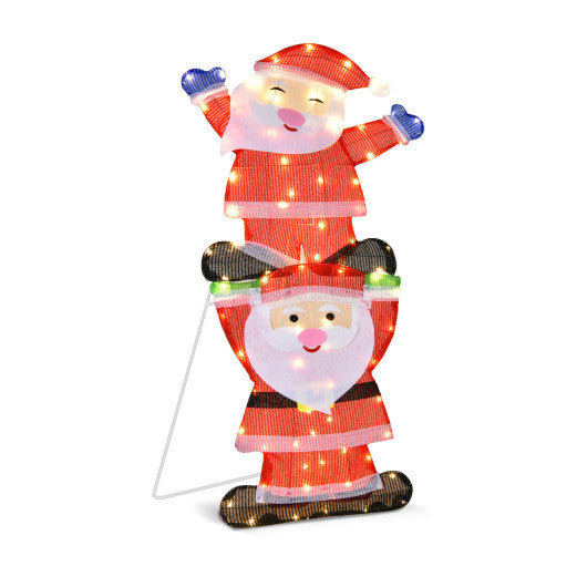Costway LED Double Santa Yard Christmas Decoration with String Lights and Stakes