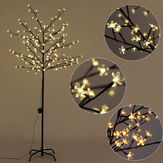 Costway Large Warm White Cherry Blossom LED Tree Light Floor Lamp Holiday Christmas Decor