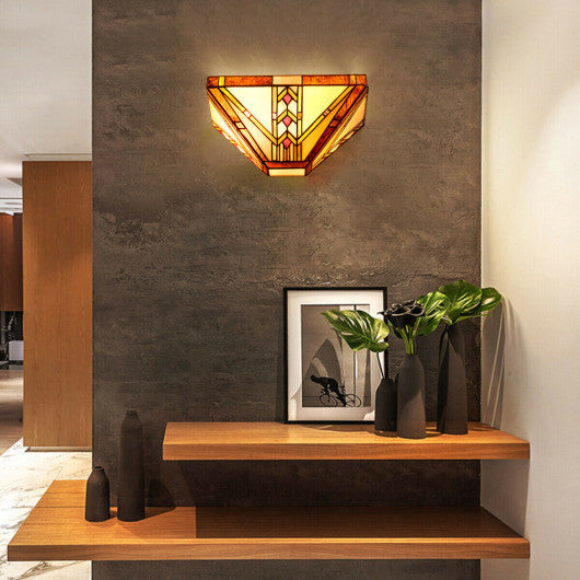 Costway Tiffany-Style 1-Light Wall Sconce with 12" Glass Lampshade