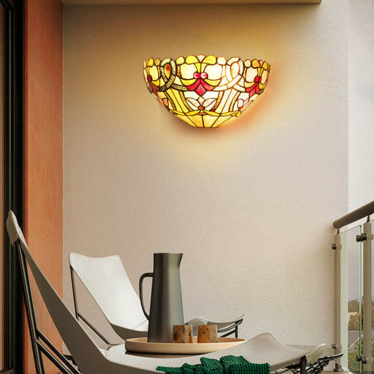 Costway Tiffany-Style 1-Light Wall lamp with 12" Lampshade