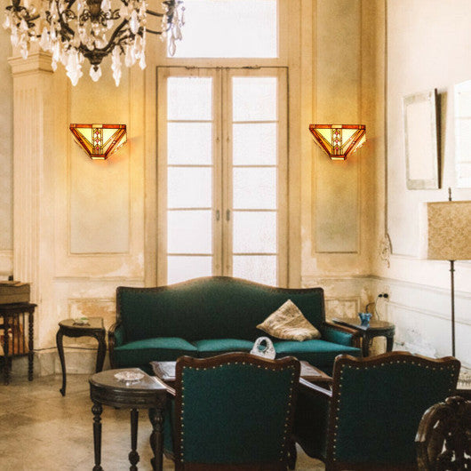 Costway Tiffany-Style 2-Light Ceiling Fixture Lamp with 16" Shade