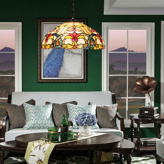 Costway Tiffany-Style 2-Light Ceiling Lamp with 16" Shade