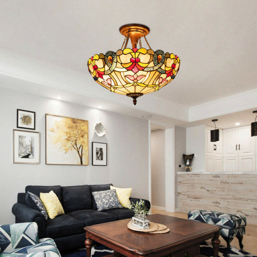 Costway Tiffany-Style 2 Light Lamp w/ 18" Stained Glass Shade