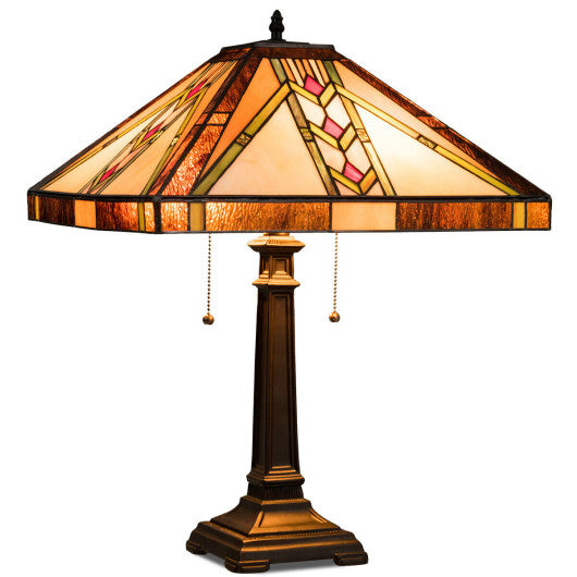 Costway Tiffany-Style 2-Light Table Lamp w/ 16" Glass Lampshade