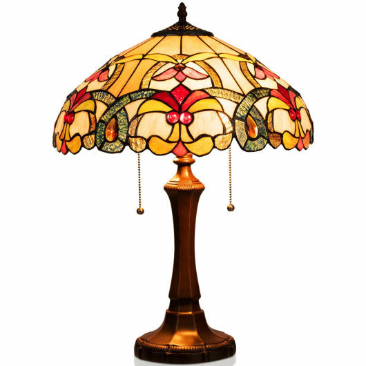 Costway Tiffany-Style Victorian 2-Light Table Lamp with 16" Stained Shade