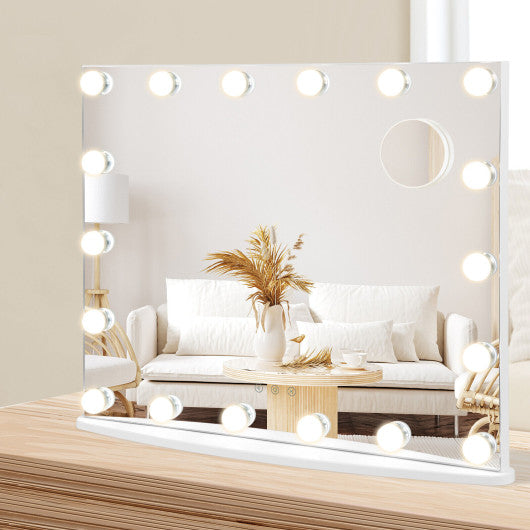 Costway White Vanity Mirror with 18 Dimmable LED Bulbs and 3 Color Lighting Modes