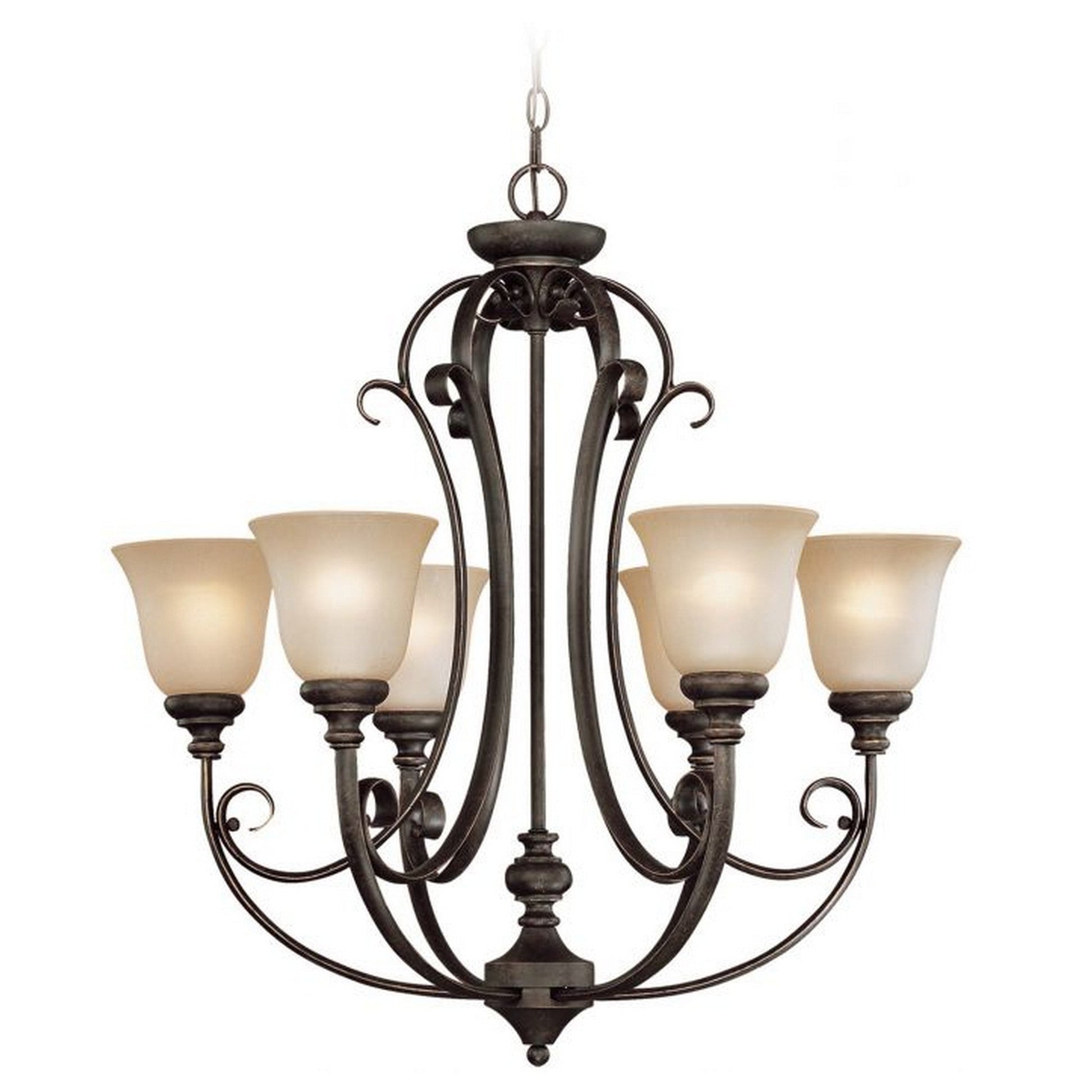 Craftmade Barrett Place 27" 6-Light Mocha Bronze Chandelier With Light Umber Etch Glass Shades