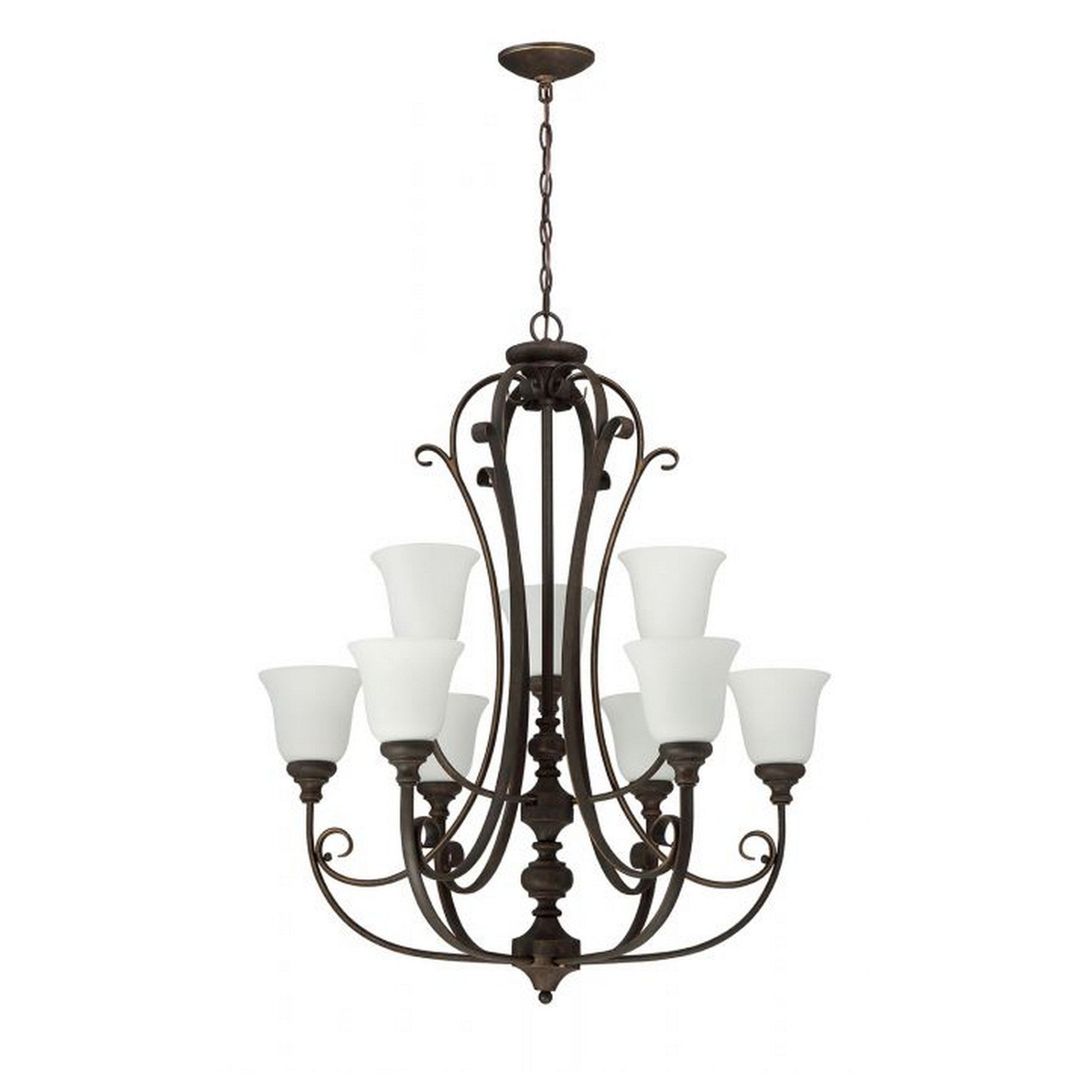 Craftmade Barrett Place 33" 9-Light 2-Tier Mocha Bronze Chandelier With White Frosted Glass Shades