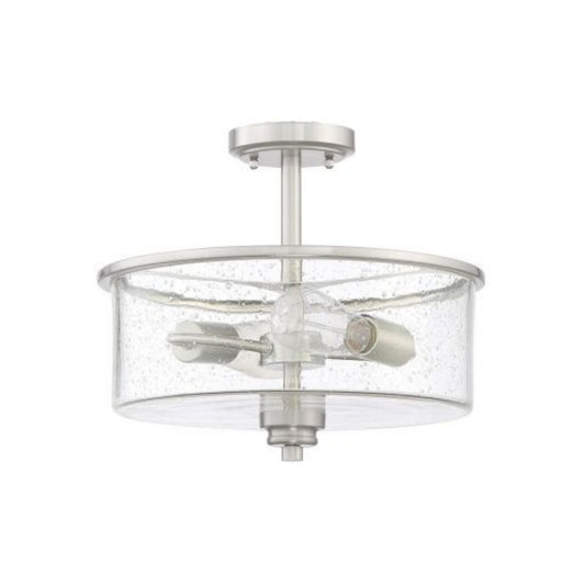 Craftmade Bolden 13" 2-Light Brushed Polished Nickel Semi-Flush Mount Light With Clear Seeded Glass Shade