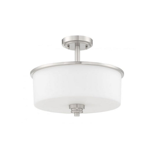 Craftmade Bolden 13" 2-Light Brushed Polished Nickel Semi-Flush Mount Light With White Frosted Glass Shade