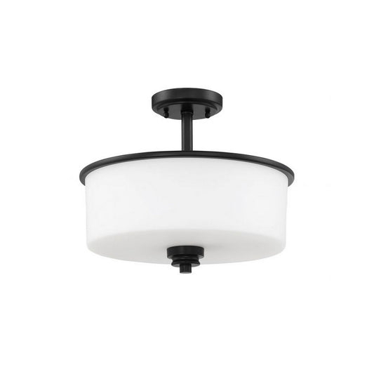 Craftmade Bolden 13" 2-Light Flat Black Semi-Flush Mount Light With White Frosted Glass Shade