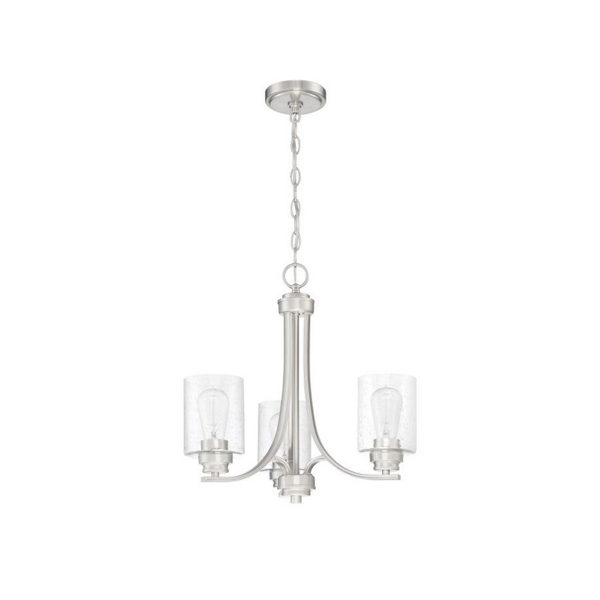 Craftmade Bolden 18" 3-Light Brushed Polished Nickel Chandelier With Clear Seeded Glass Shades