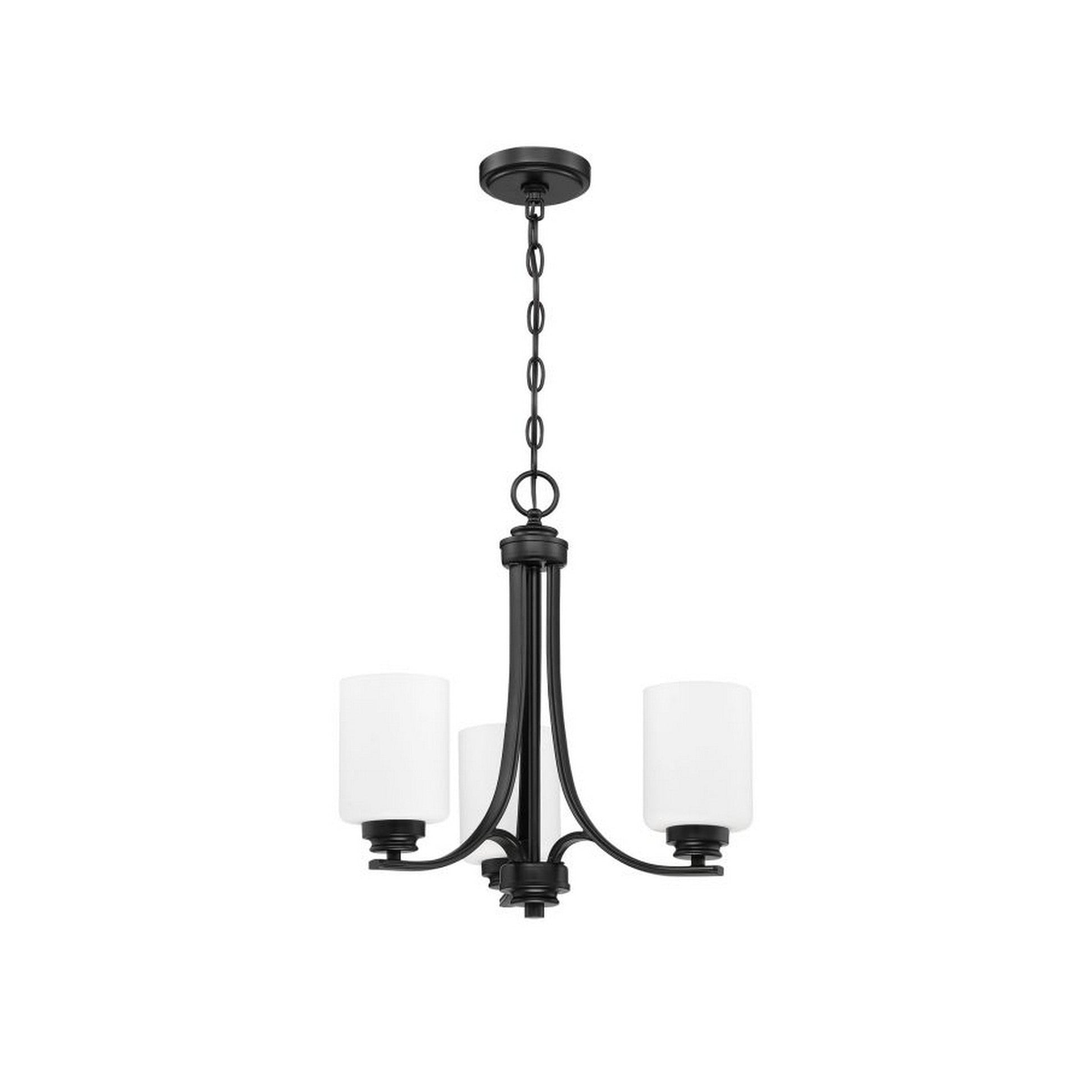 Craftmade Bolden 18" 3-Light Flat Black Chandelier With White Frosted Glass Shades