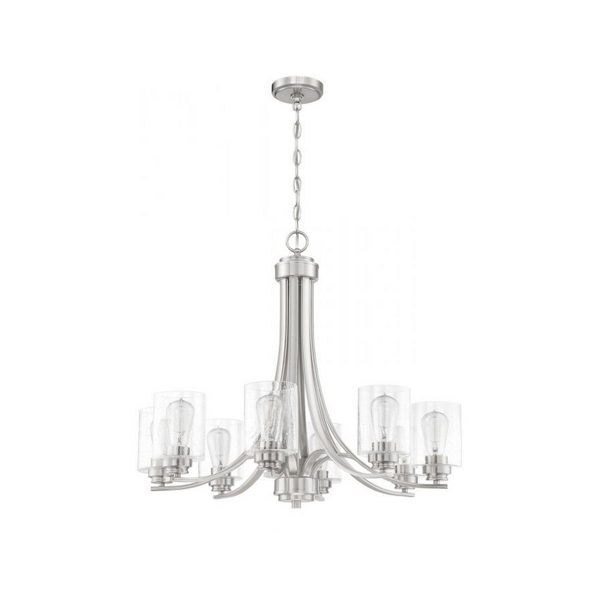 Craftmade Bolden 29" 8-Light Brushed Polished Nickel Chandelier With Clear Seeded Glass Shades