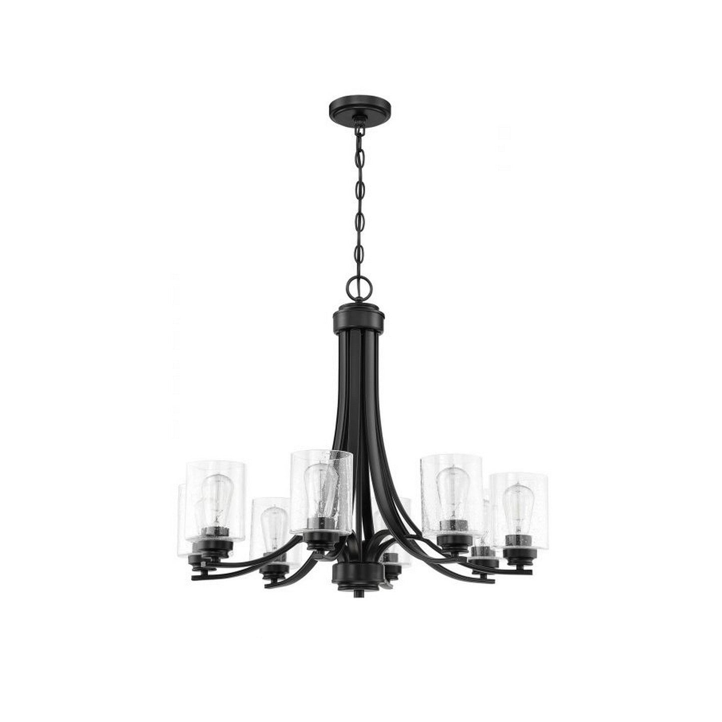 Craftmade Bolden 29" 8-Light Flat Black Chandelier With Clear Seeded Glass Shades