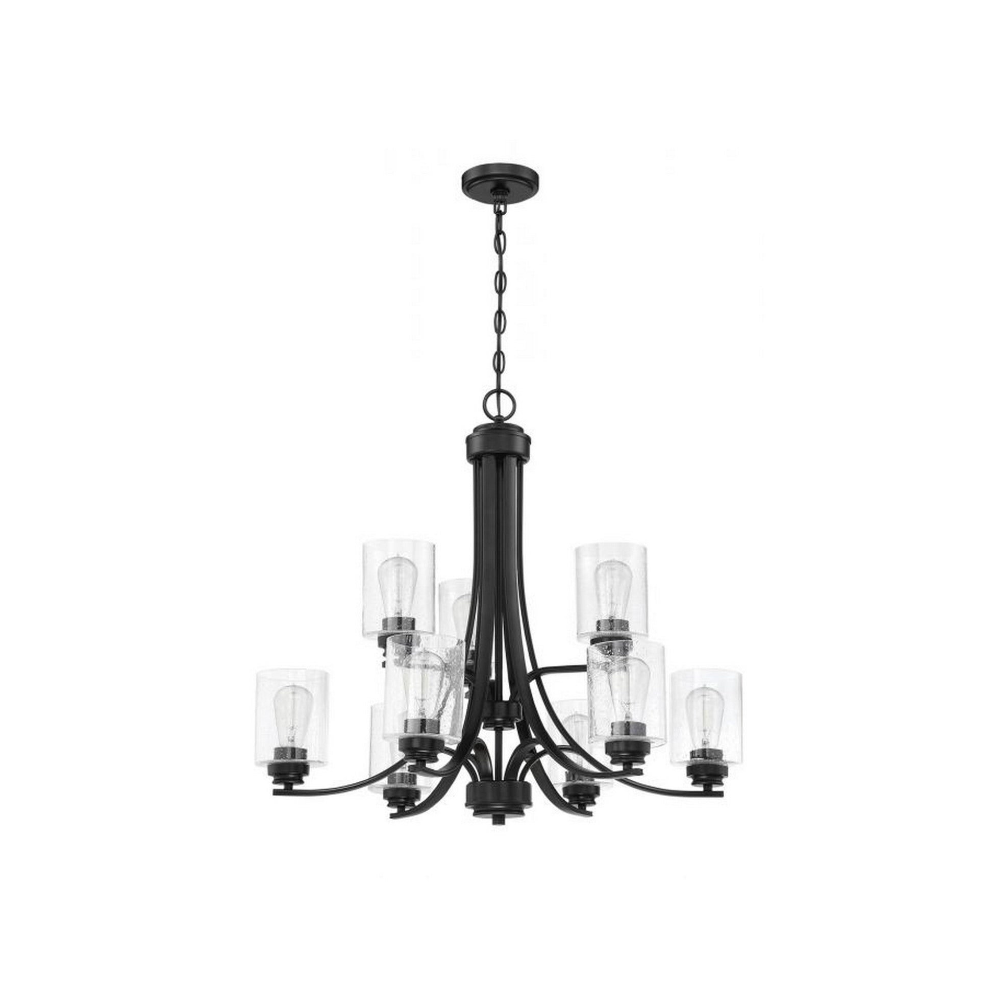Craftmade Bolden 29" 9-Light 2-Tier Flat Black Chandelier With Clear Seeded Glass Shades