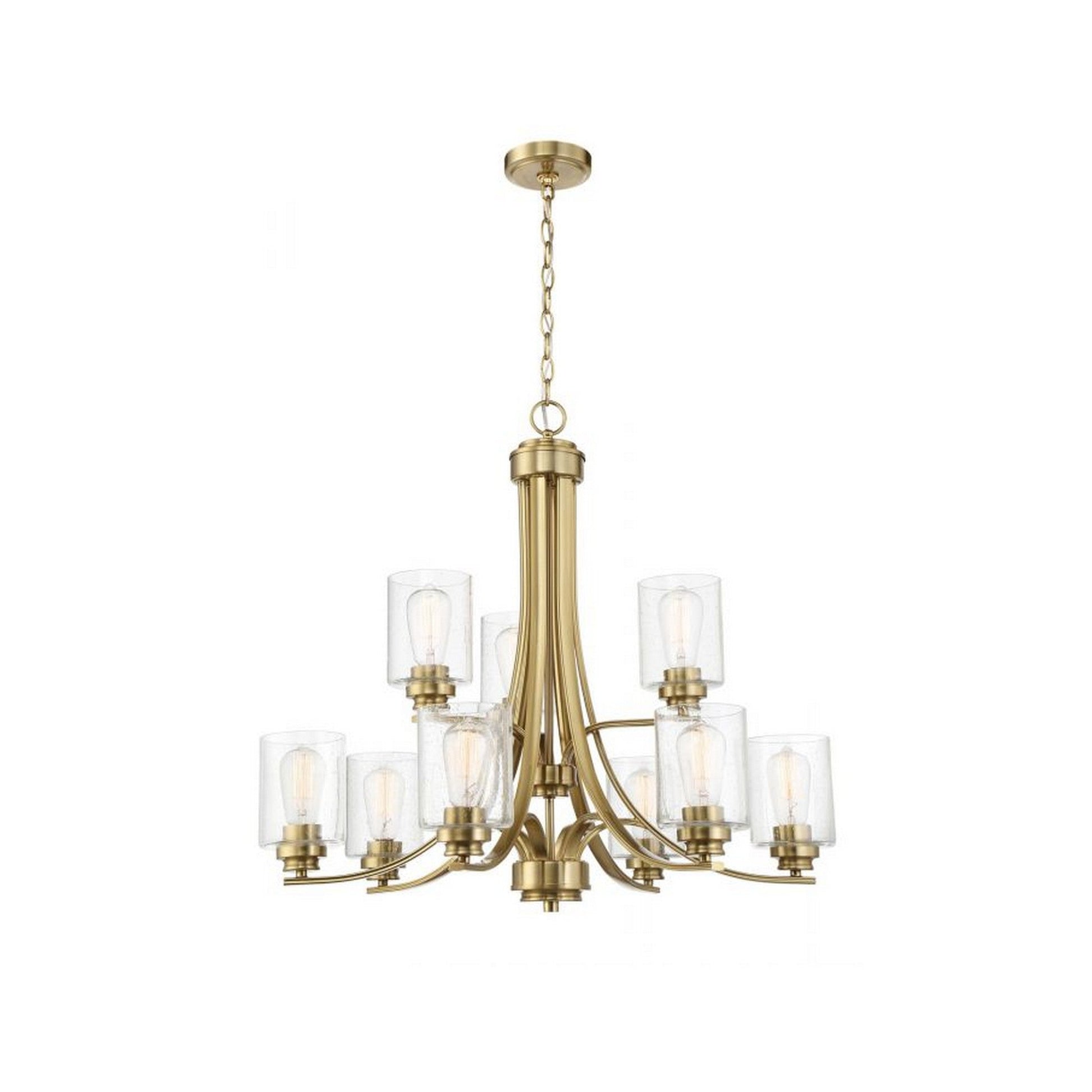 Craftmade Bolden 29" 9-Light 2-Tier Satin Brass Chandelier With Clear Seeded Glass Shades