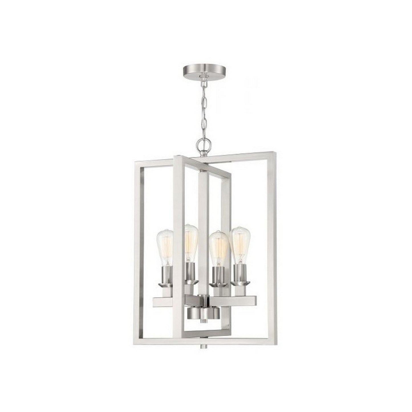 Craftmade Chicago 18" 4-Light Brushed Polished Nickel Bare Bulb Foyer Chandelier With Rectangle Metal Frames