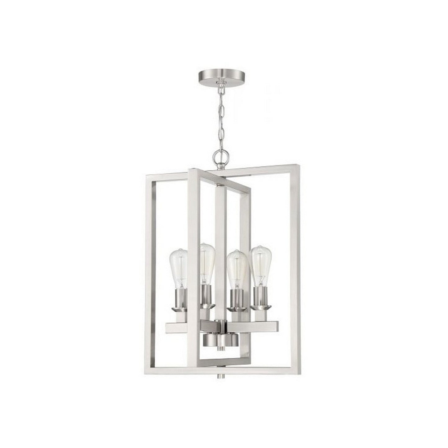 Craftmade Chicago 18" 4-Light Brushed Polished Nickel Bare Bulb Foyer Chandelier With Rectangle Metal Frames