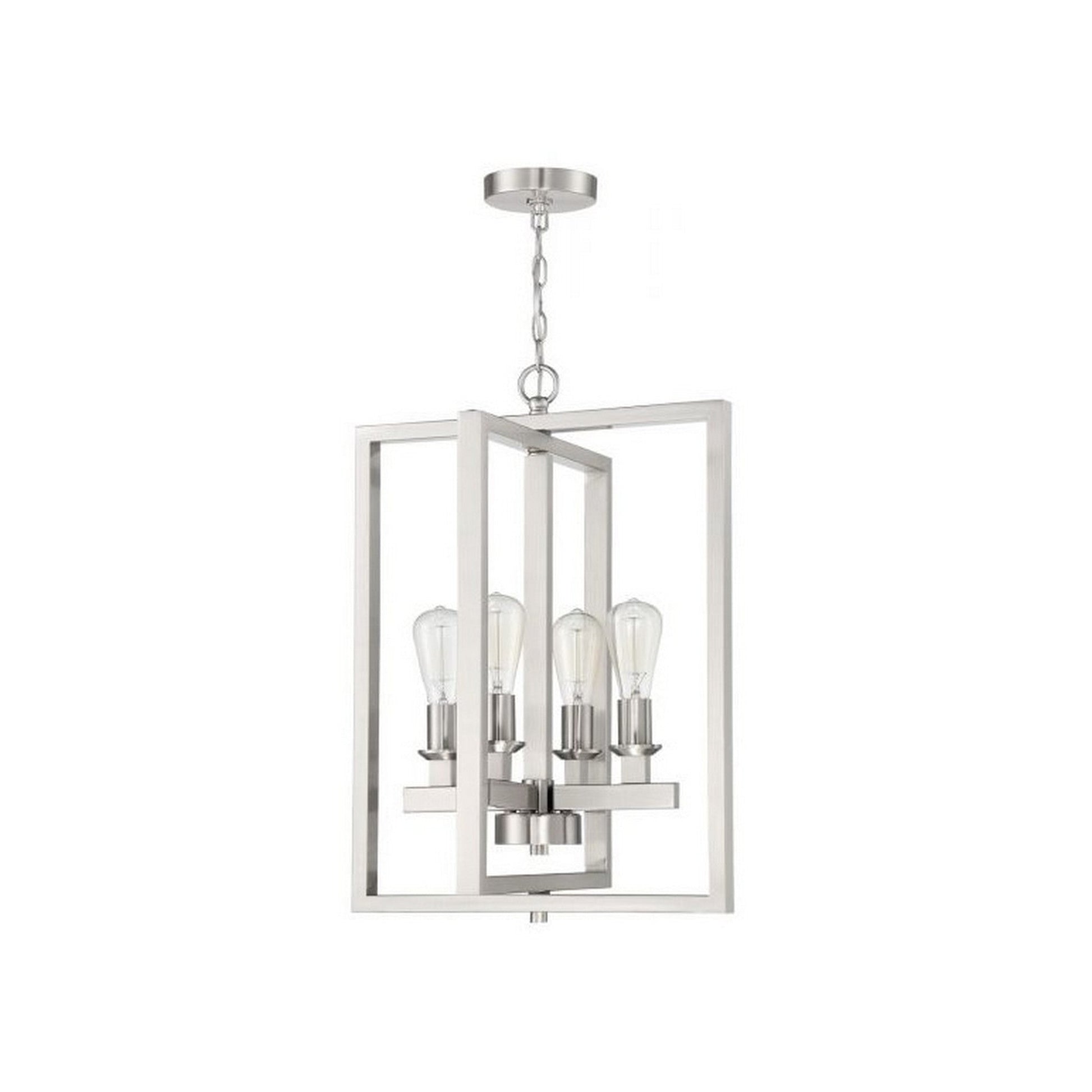 Craftmade Chicago 18" 4-Light Brushed Polished Nickel Bare Bulb Foyer Chandelier With Rectangle Metal Frames