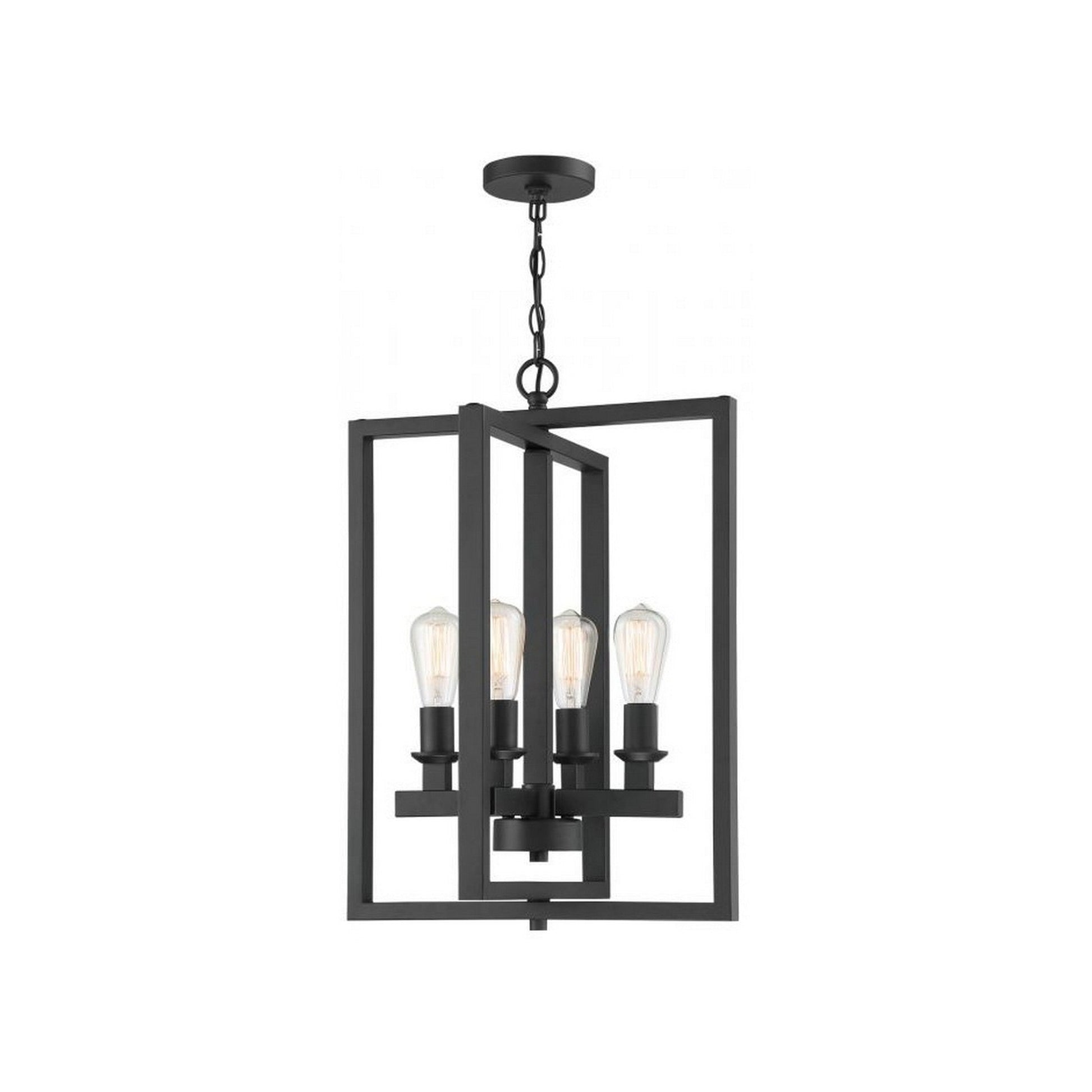 Craftmade Chicago 18" 4-Light Flat Black Bare Bulb Foyer Chandelier With Rectangle Metal Frames