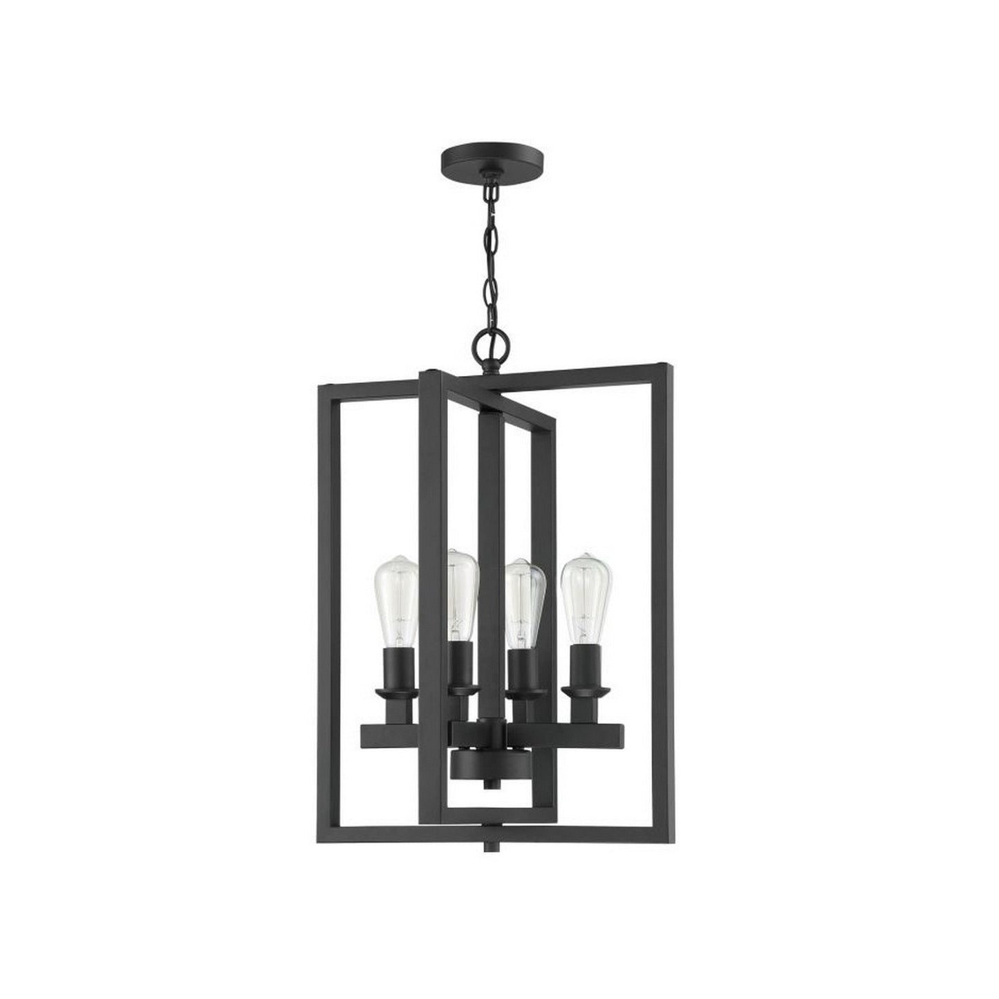 Craftmade Chicago 18" 4-Light Flat Black Bare Bulb Foyer Chandelier With Rectangle Metal Frames
