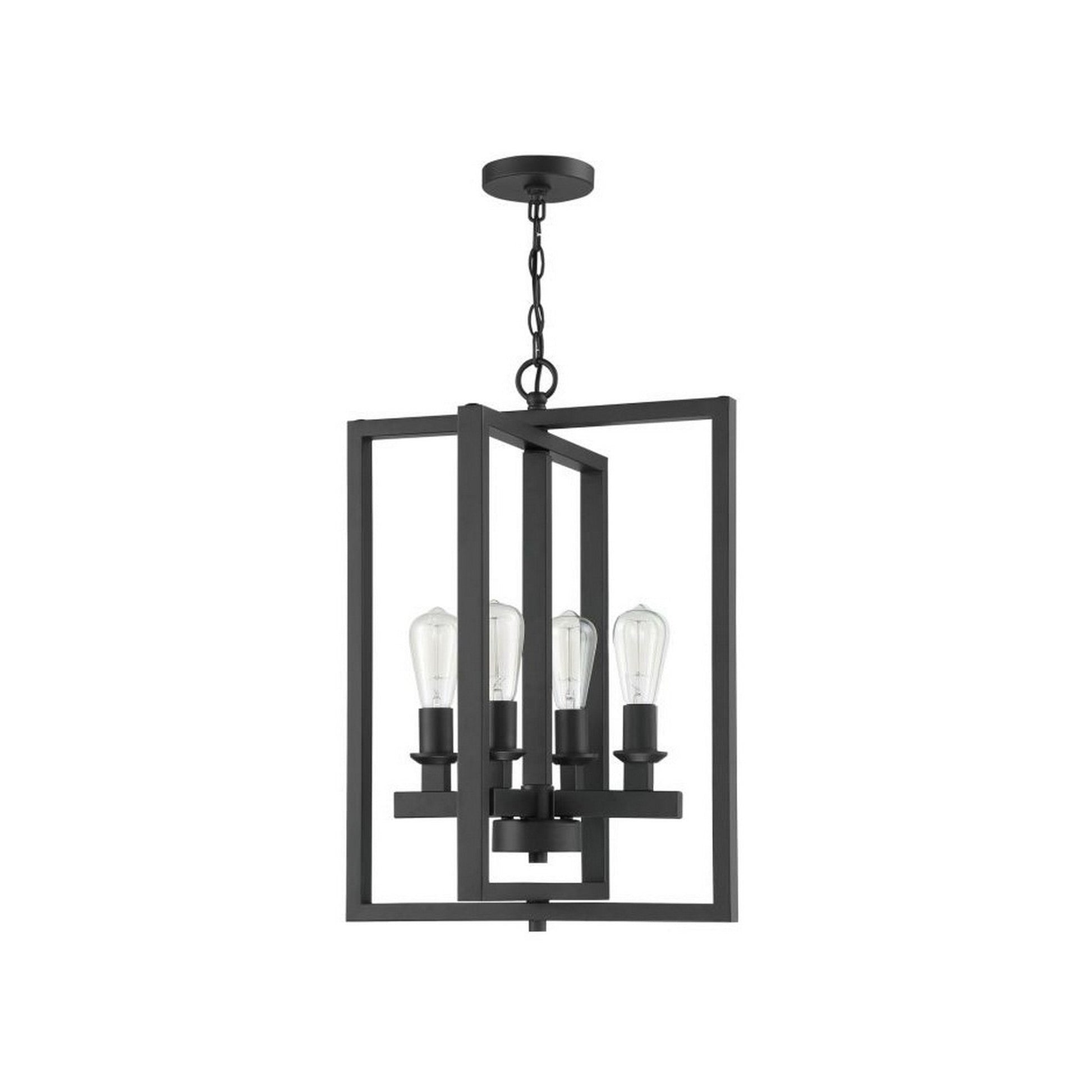 Craftmade Chicago 18" 4-Light Flat Black Bare Bulb Foyer Chandelier With Rectangle Metal Frames