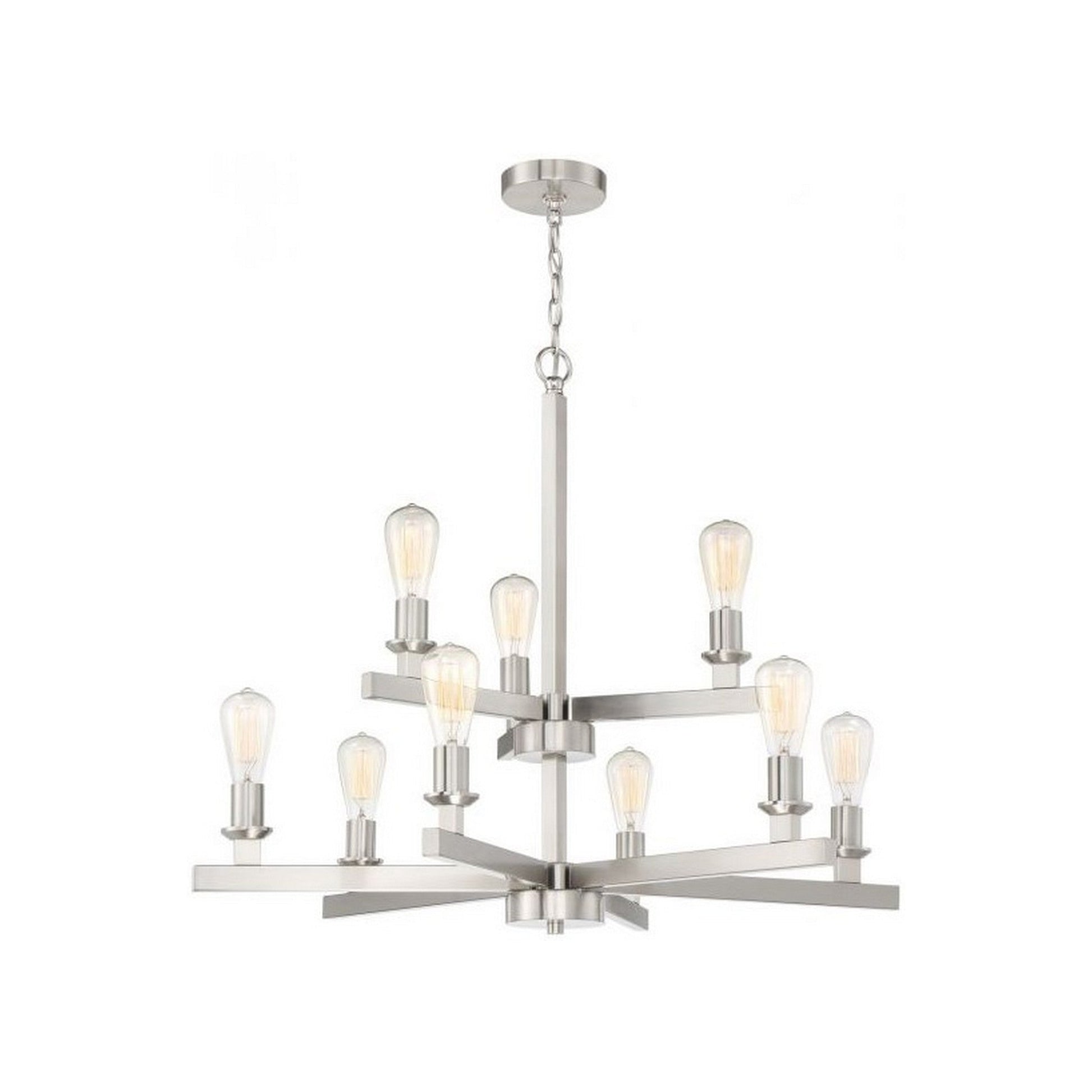 Craftmade Chicago 34" 9-Light 2-Tier Brushed Polished Nickel Bare Bulb Chandelier