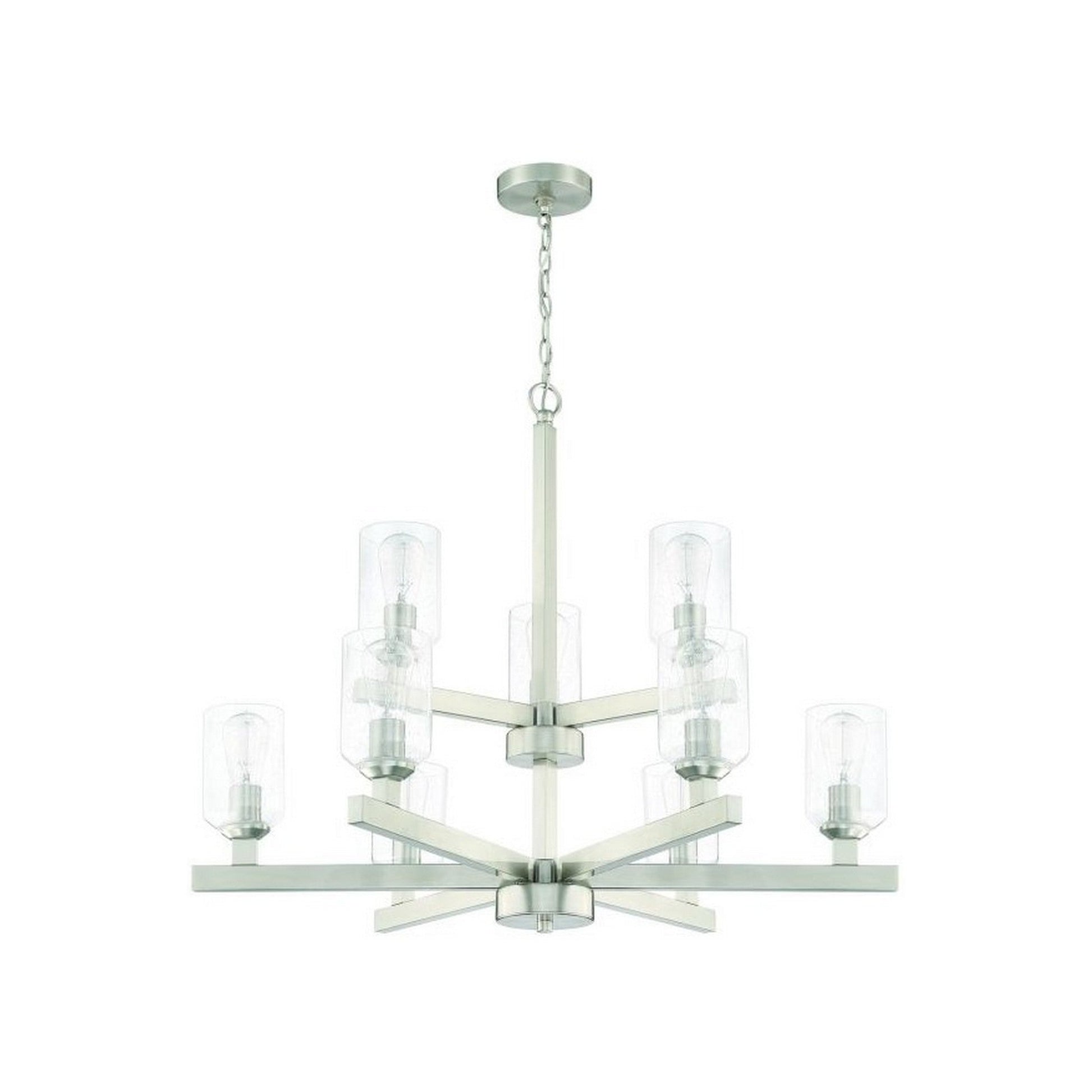 Craftmade Chicago 34" 9-Light 2-Tier Brushed Polished Nickel Bare Bulb Chandelier