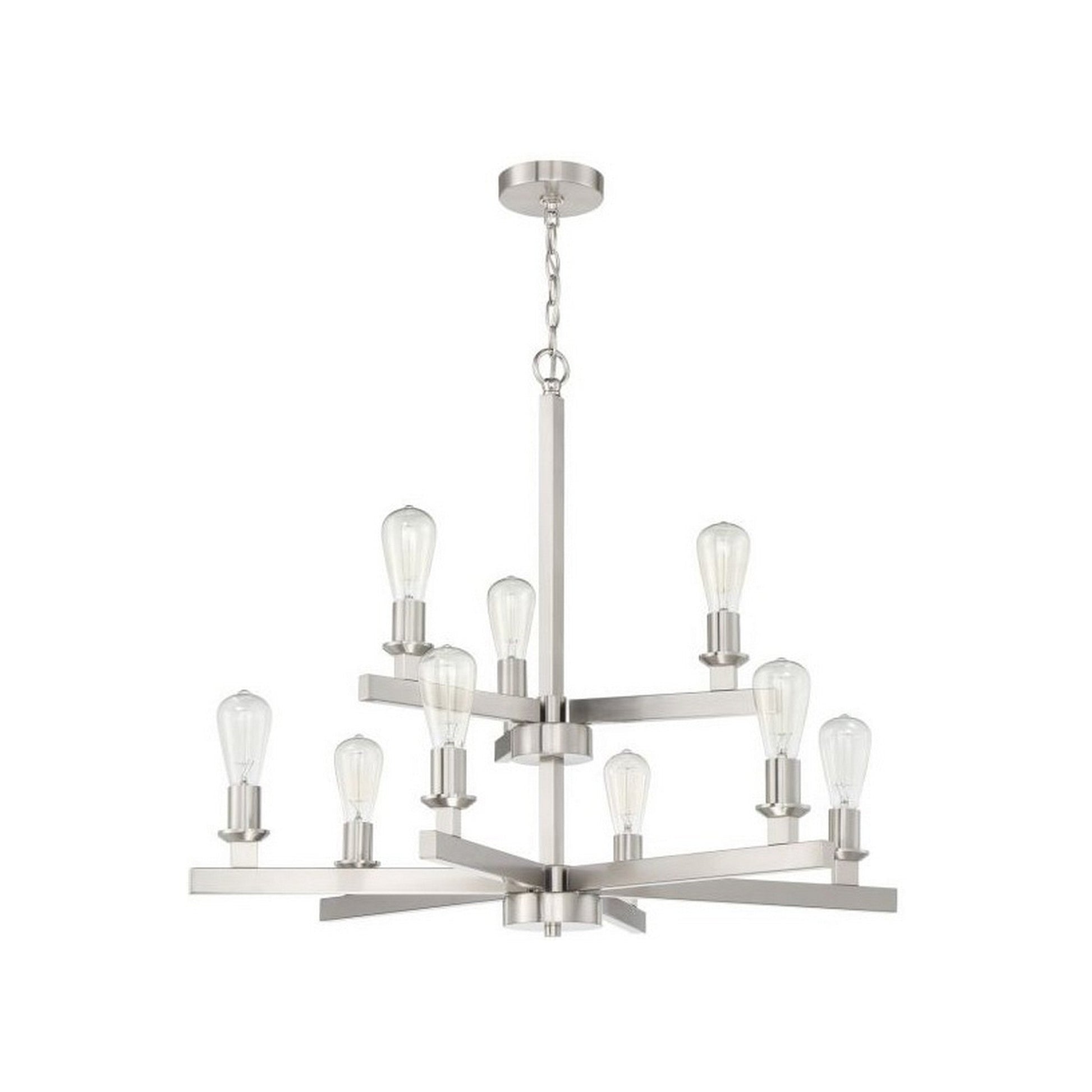 Craftmade Chicago 34" 9-Light 2-Tier Brushed Polished Nickel Bare Bulb Chandelier