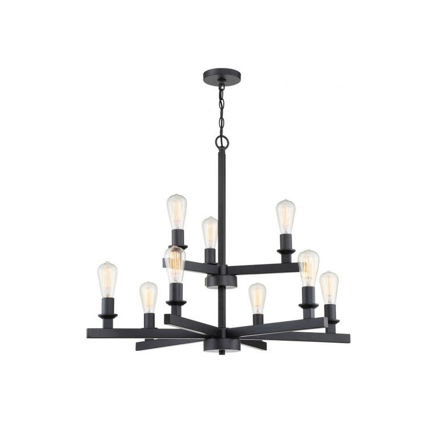 Craftmade Chicago 34" 9-Light 2-Tier Flat Black Bare Bulb Chandelier