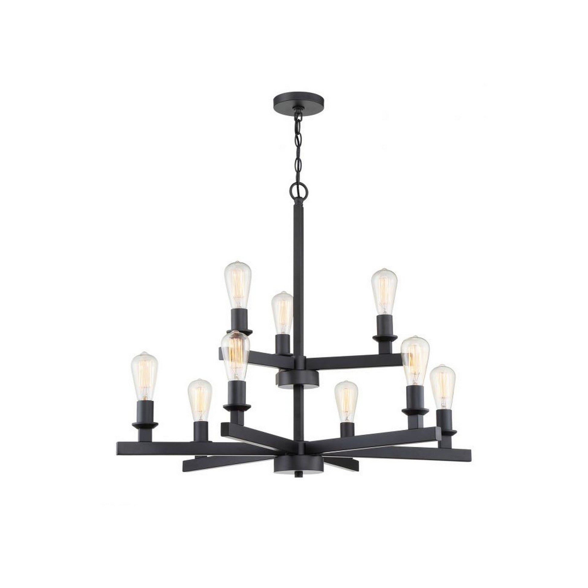Craftmade Chicago 34" 9-Light 2-Tier Flat Black Bare Bulb Chandelier