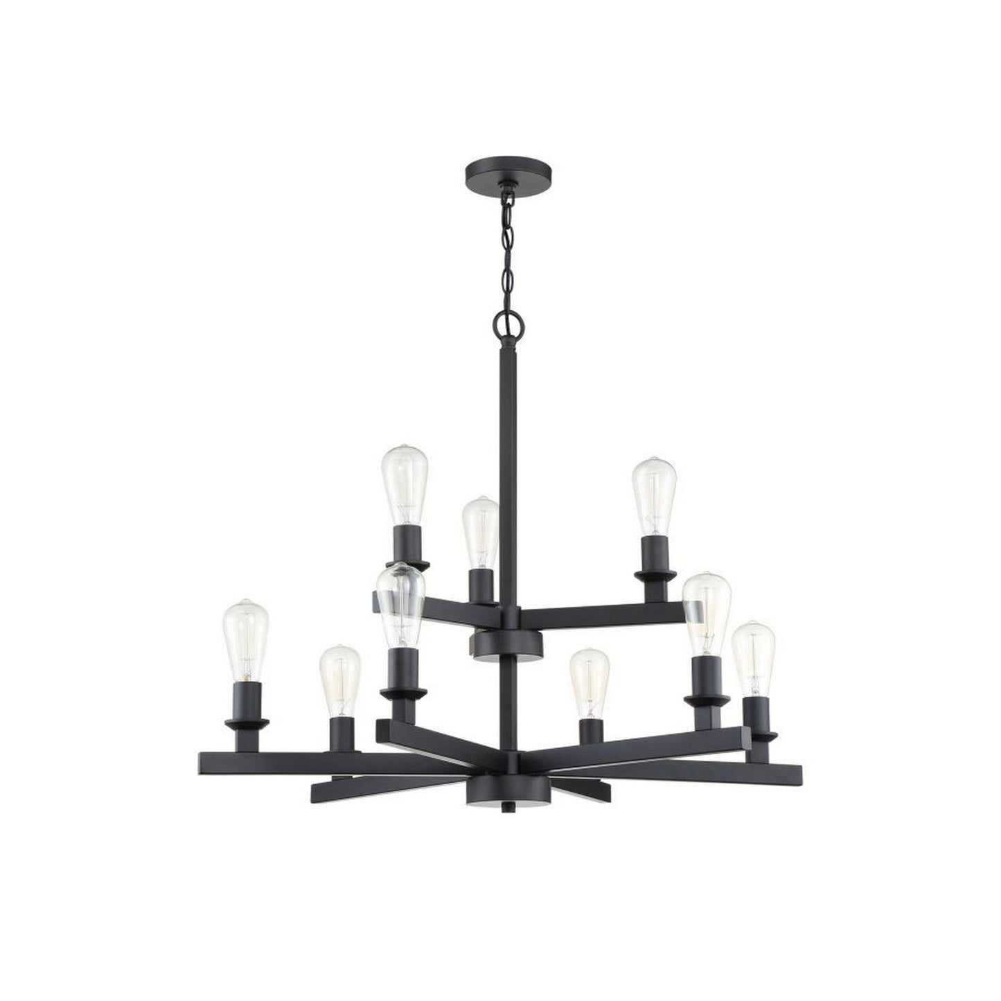 Craftmade Chicago 34" 9-Light 2-Tier Flat Black Bare Bulb Chandelier