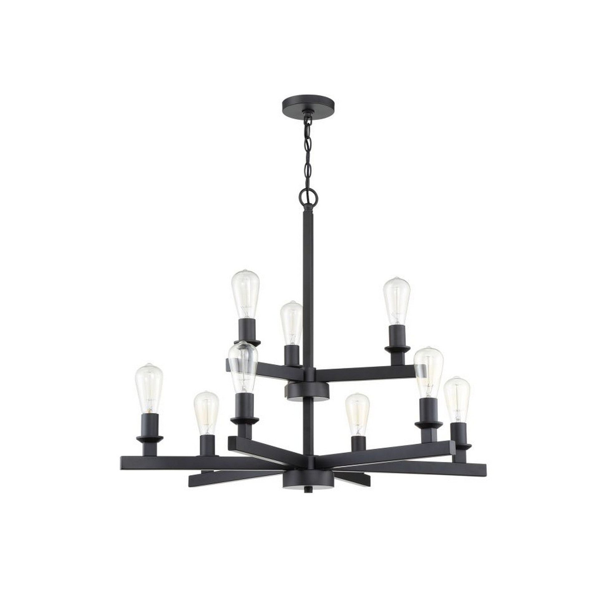 Craftmade Chicago 34" 9-Light 2-Tier Flat Black Bare Bulb Chandelier