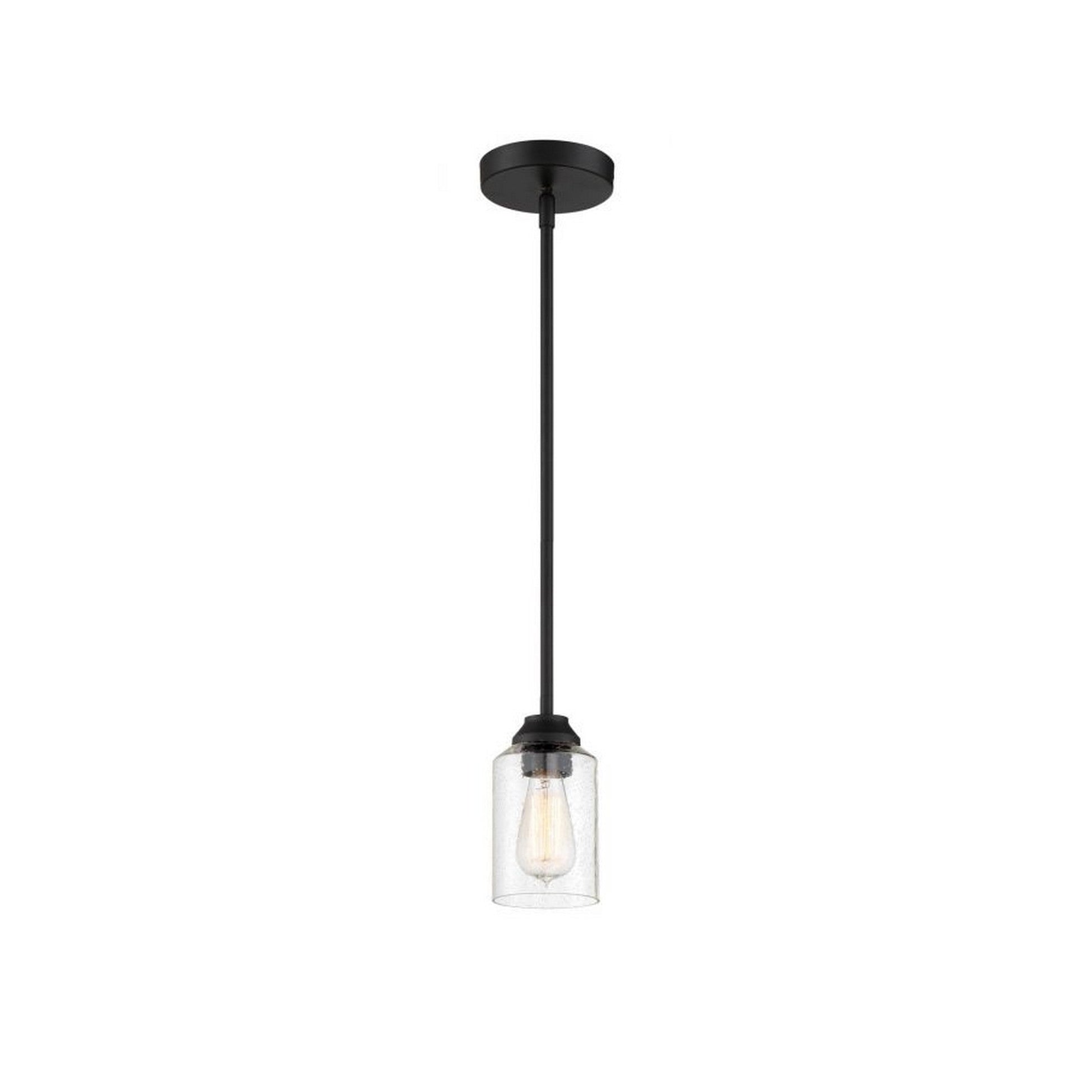 Craftmade Chicago 5" 1-Light Flat Black Mini-Pendant Light With Clear Seeded Glass Shade