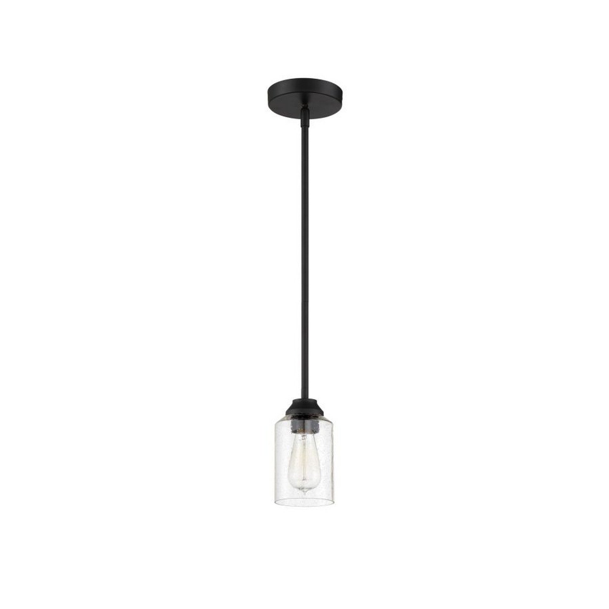 Craftmade Chicago 5" 1-Light Flat Black Mini-Pendant Light With Clear Seeded Glass Shade