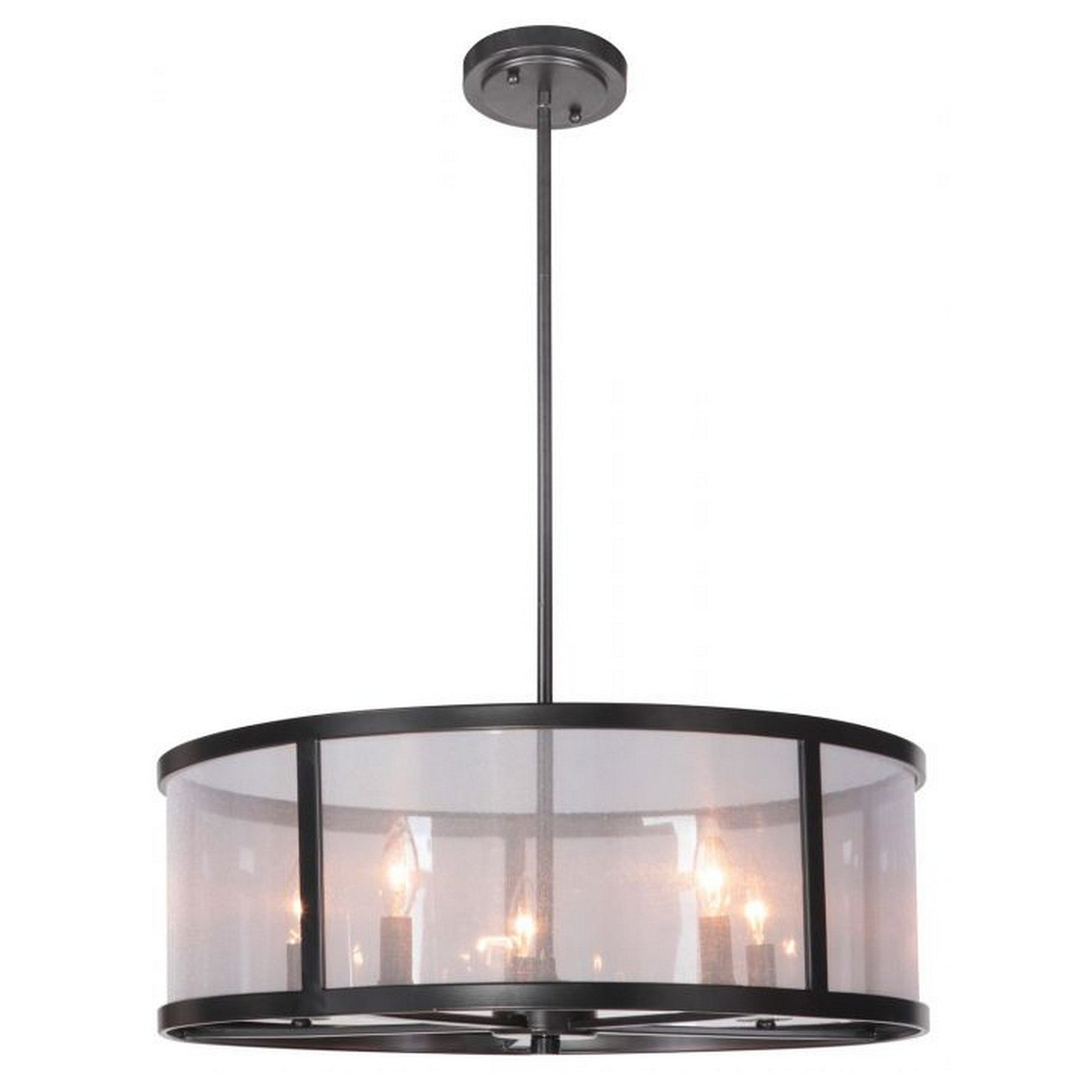 Craftmade Dandury 25" 5-Light Matte Black Candelabra Pendant Light With Cylindrical Organza-Wrapped Acrylic Shade