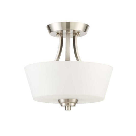 Craftmade Grace 13" 2-Light Brushed Polished Nickel Semi-Flush Mount Light With White Frosted Glass Shade