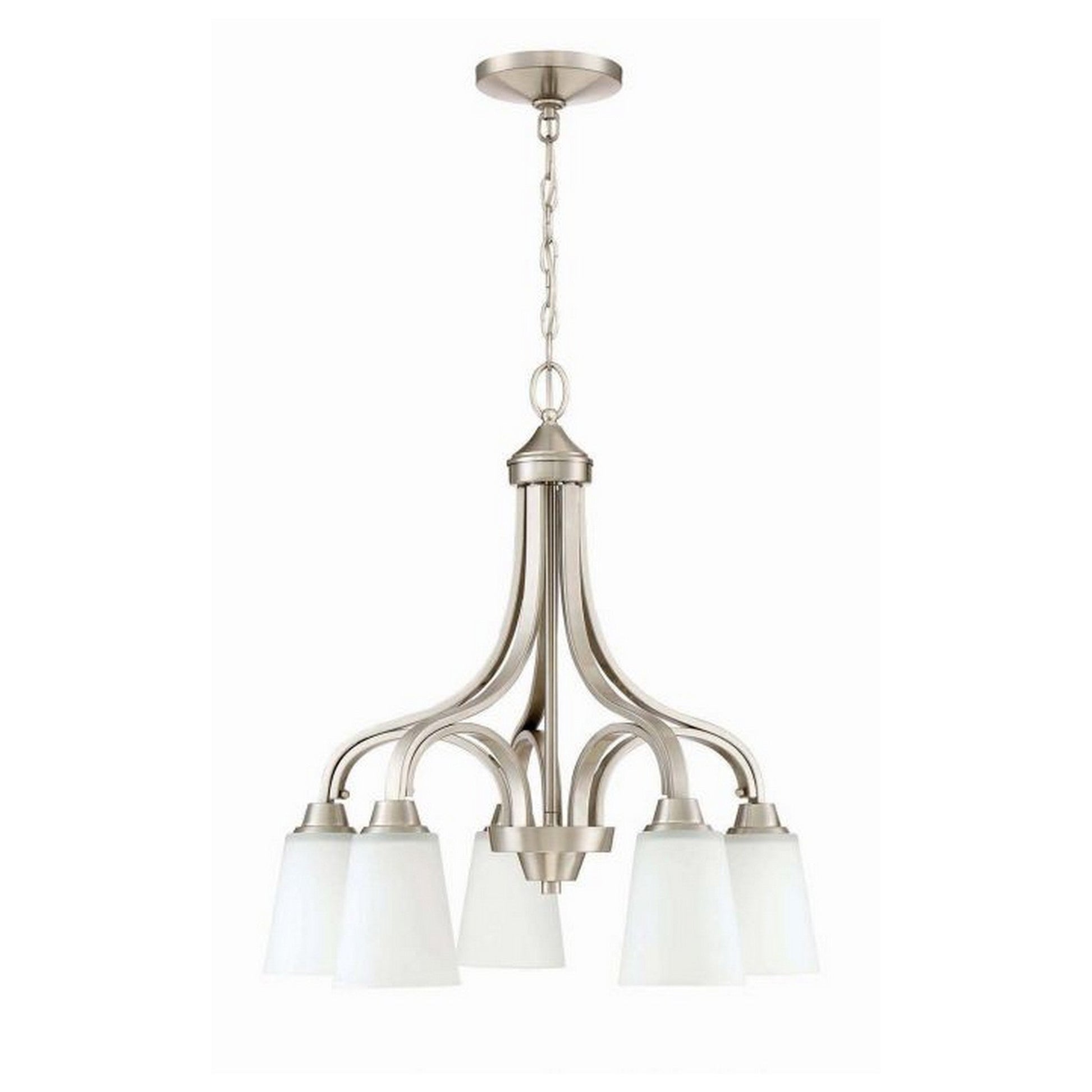 Craftmade Grace 24" 5-Light Brushed Polished Nickel Light Down Chandelier With White Frosted Glass Shades
