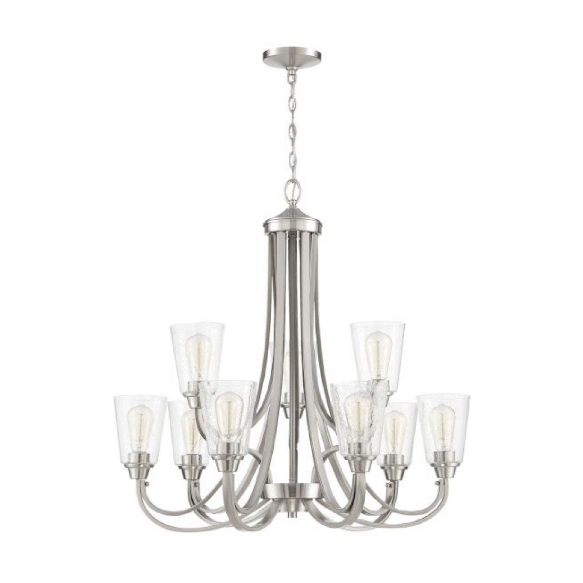 Craftmade Grace 32" 9-Light Brushed Polished Nickel Chandelier With Clear Seeded Glass Shades