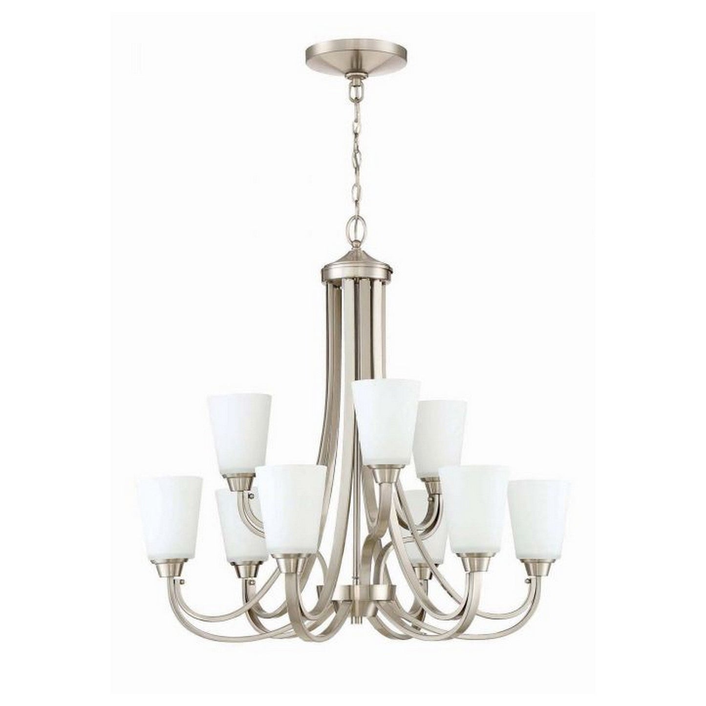 Craftmade Grace 32" 9-Light Brushed Polished Nickel Chandelier With White Frosted Glass Shades