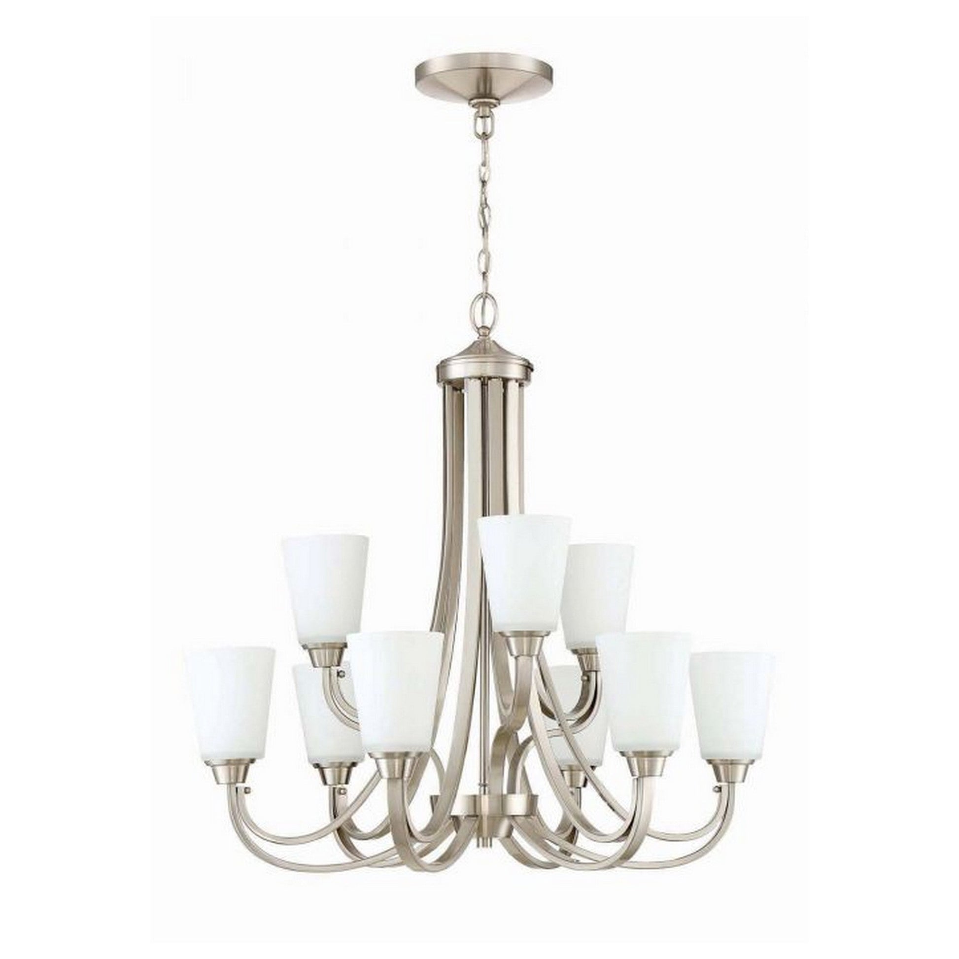 Craftmade Grace 32" 9-Light Brushed Polished Nickel Chandelier With White Frosted Glass Shades