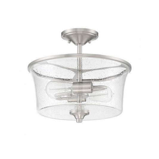 Craftmade Gwyneth 13" 2-Light Brushed Polished Nickel Semi-Flush Mount Light With Clear Seeded Glass Shade