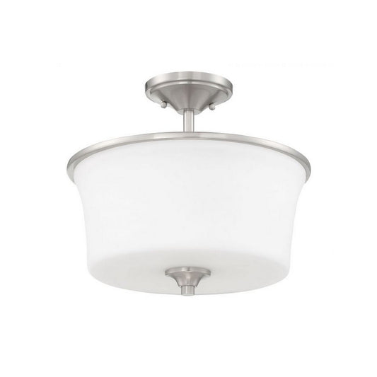 Craftmade Gwyneth 13" 2-Light Brushed Polished Nickel Semi-Flush Mount Light With White Frosted Glass Shade