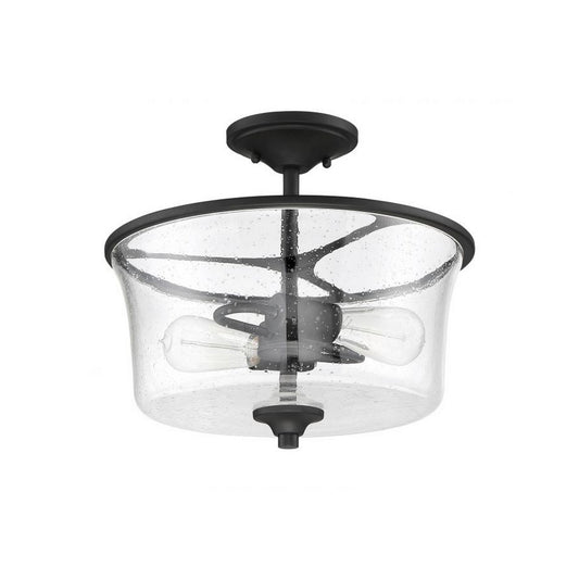 Craftmade Gwyneth 13" 2-Light Flat Black Semi-Flush Mount Light With Clear Seeded Glass Shade