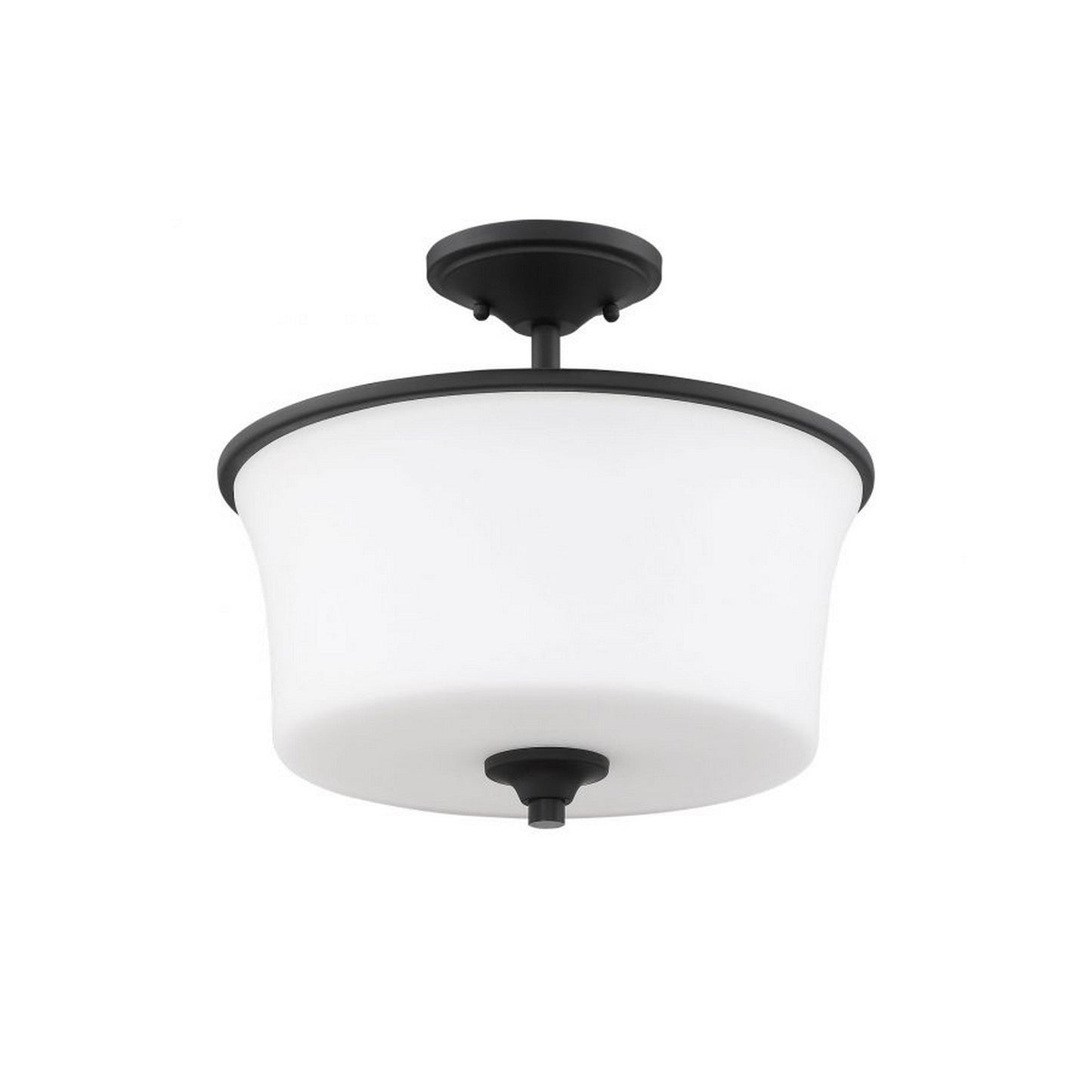 Craftmade Gwyneth 13" 2-Light Flat Black Semi-Flush Mount Light With White Frosted Glass Shade