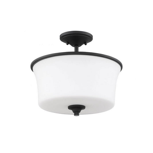 Craftmade Gwyneth 13" 2-Light Flat Black Semi-Flush Mount Light With White Frosted Glass Shade
